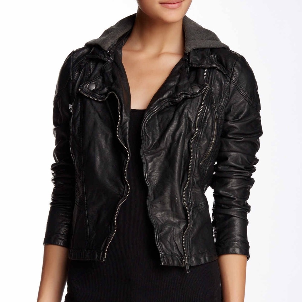 Free People Vegan Leather Hooded Jacket